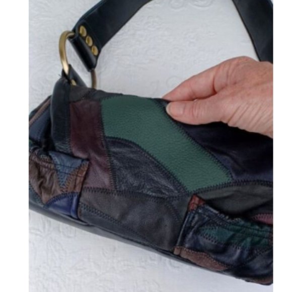 Great American Leather Works Purse Patchwork Hobo Bohemian Hippie 1970s Look New - Picture 4 of 10